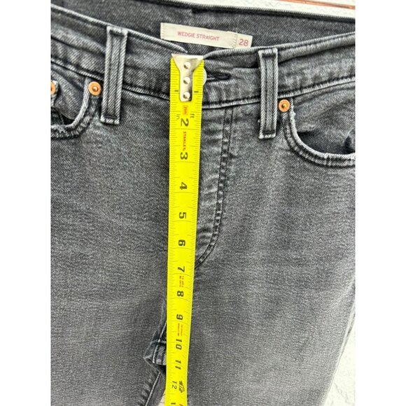 Levis Womens Wedgie Straight Cut Tattered Jeans Acid Black Size 28 - Picture 5 of 13